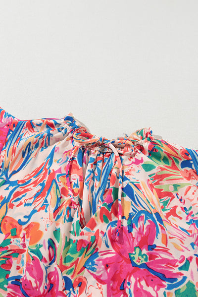 Multicolour Floral Ruffled Sleeve V Neck Summer Blouse