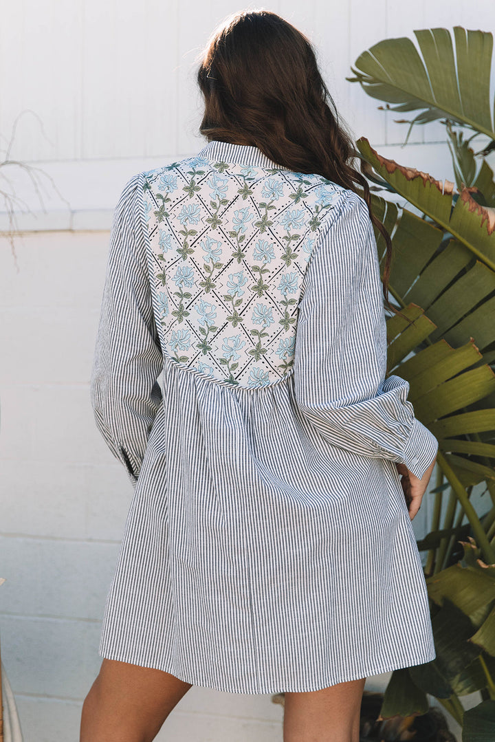 Aila Stripe Floral Patchwork Tied Mini Dress