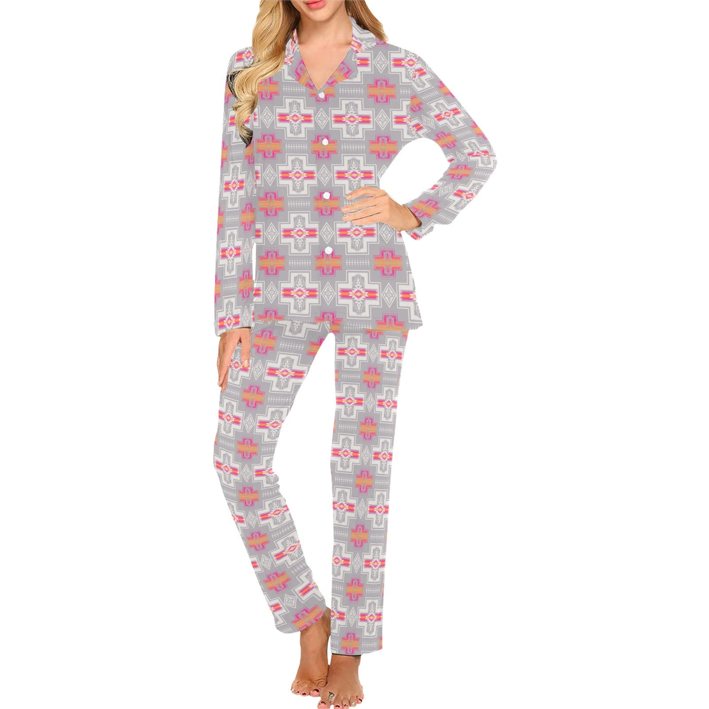 Pink Fire Aztec Women's Western Pajamas