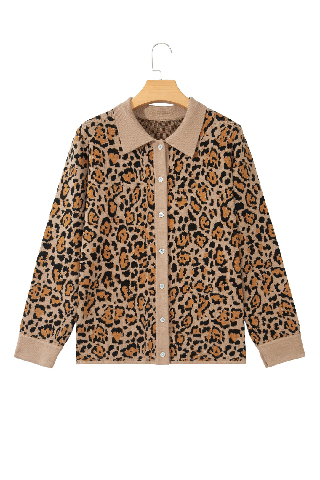 Brown Leopard Print Button-Up Cardigan Long Sleeve Cardigans