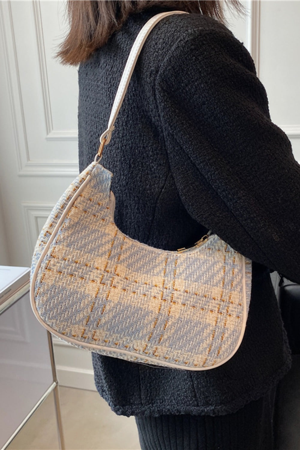 Plaid Fixed Strap Shoulder Bag