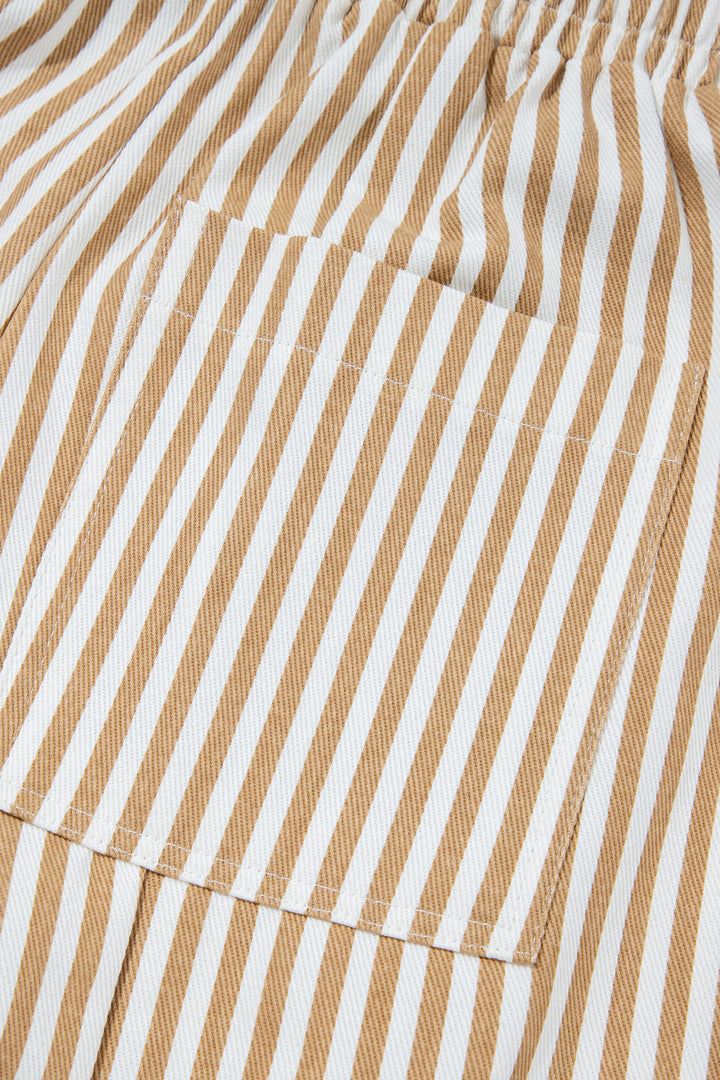 Apricot Stripe Ribbon Drawstring Waist Full-Length Shift Pant
