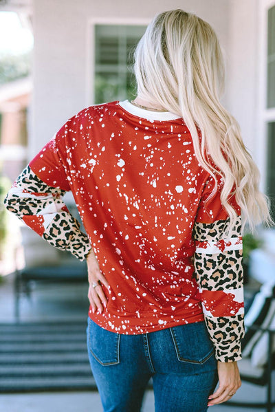 Fiery Red Tie-Dye Leopard Long Sleeve Top