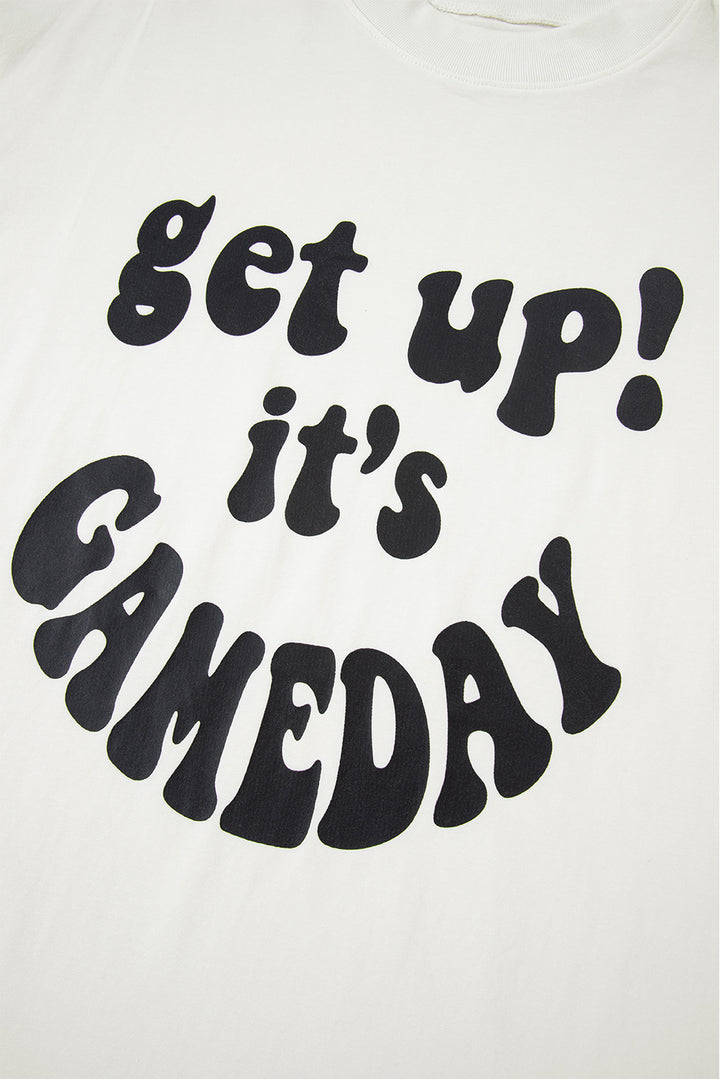 Beige GAME DAY Slogan Printed Half Sleeve Oversize T Shirt