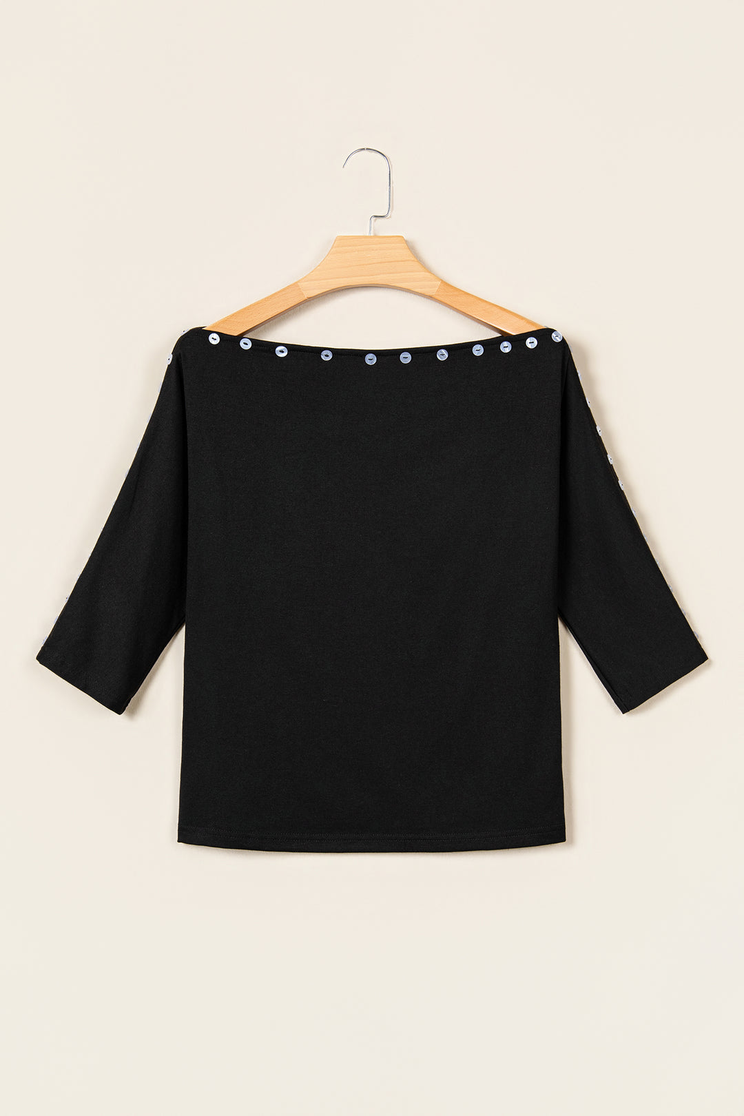 Black 3/4 Sleeve Button Detail Off Shoulder Top
