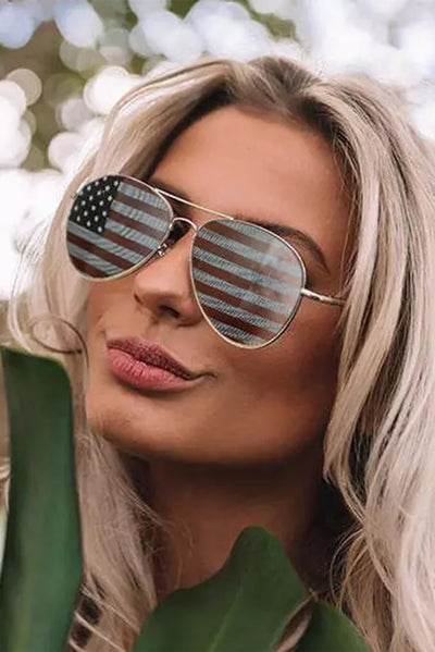 Black American Flag Lens Aviator Sunglasses