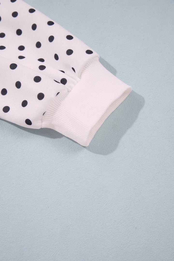 White Casual Polka Dot Mock Neck Sweatshirt