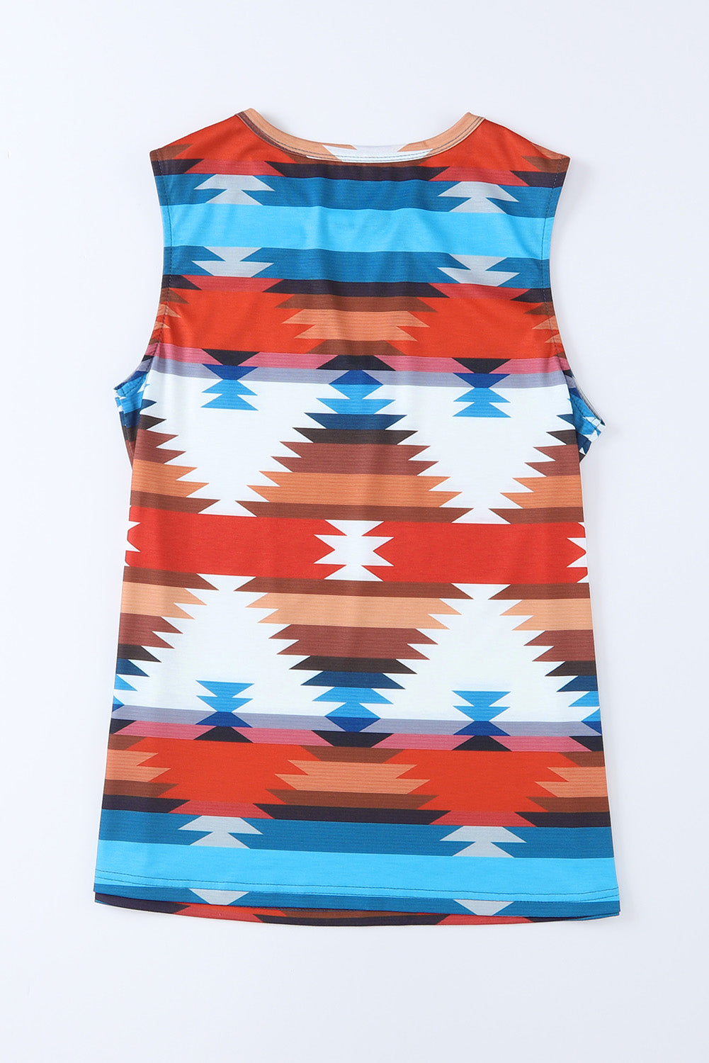 Fiery Red Aztec Geometric Print Hollowed Neckline Tank Top