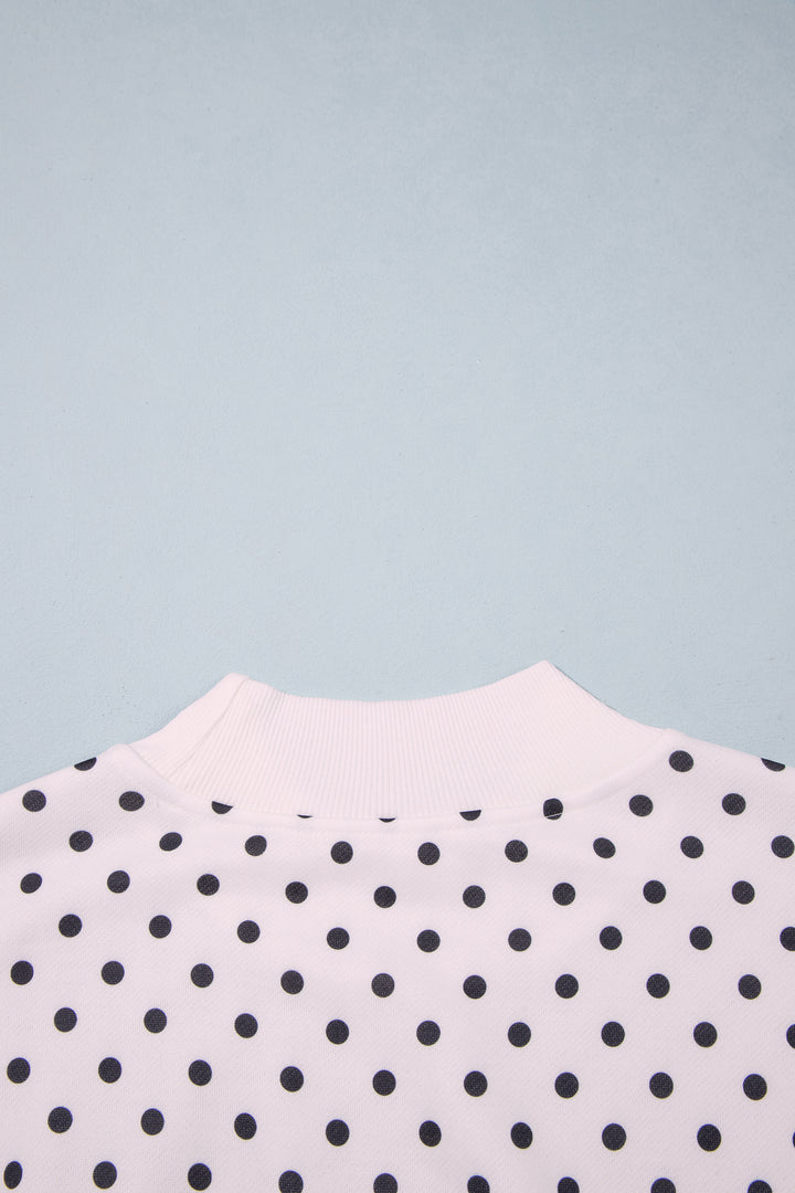 White Casual Polka Dot Mock Neck Sweatshirt
