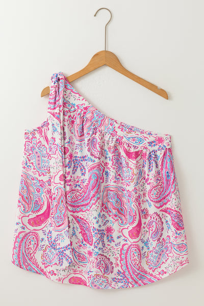 Multicolour Knotted One Shoulder Paisley Print Tank Top