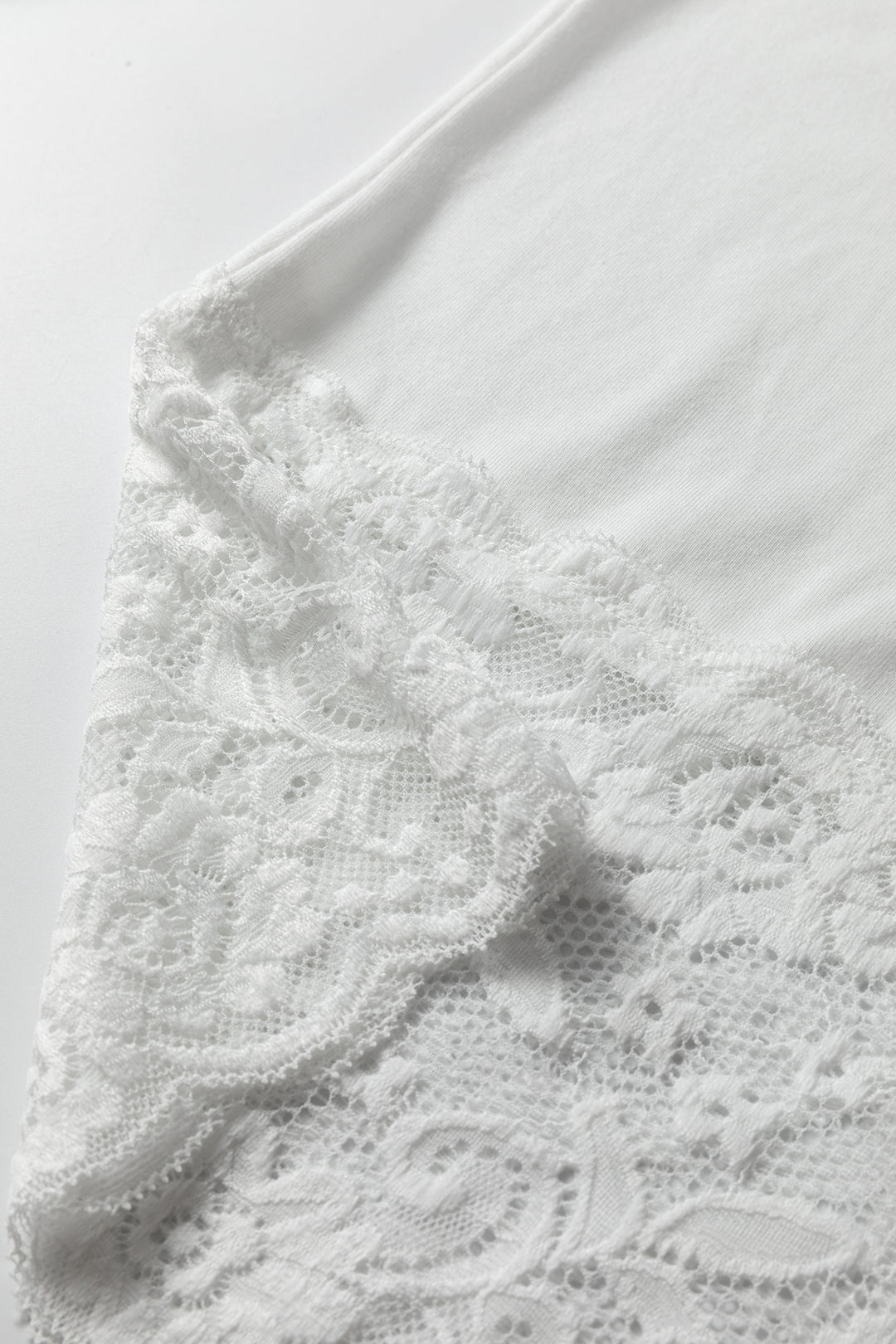 White Lace Trim V Neck Cuffed Long Sleeve Loose Top