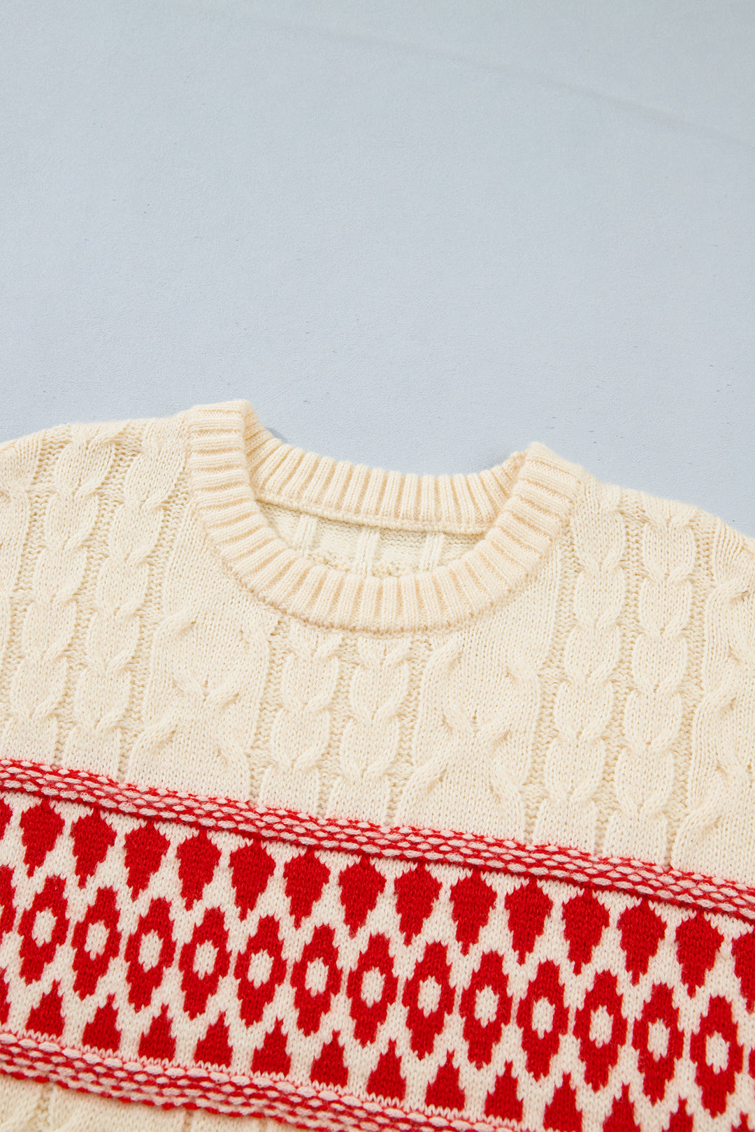 Red Western Print Round Neck Long Sleeve Shift Sweater