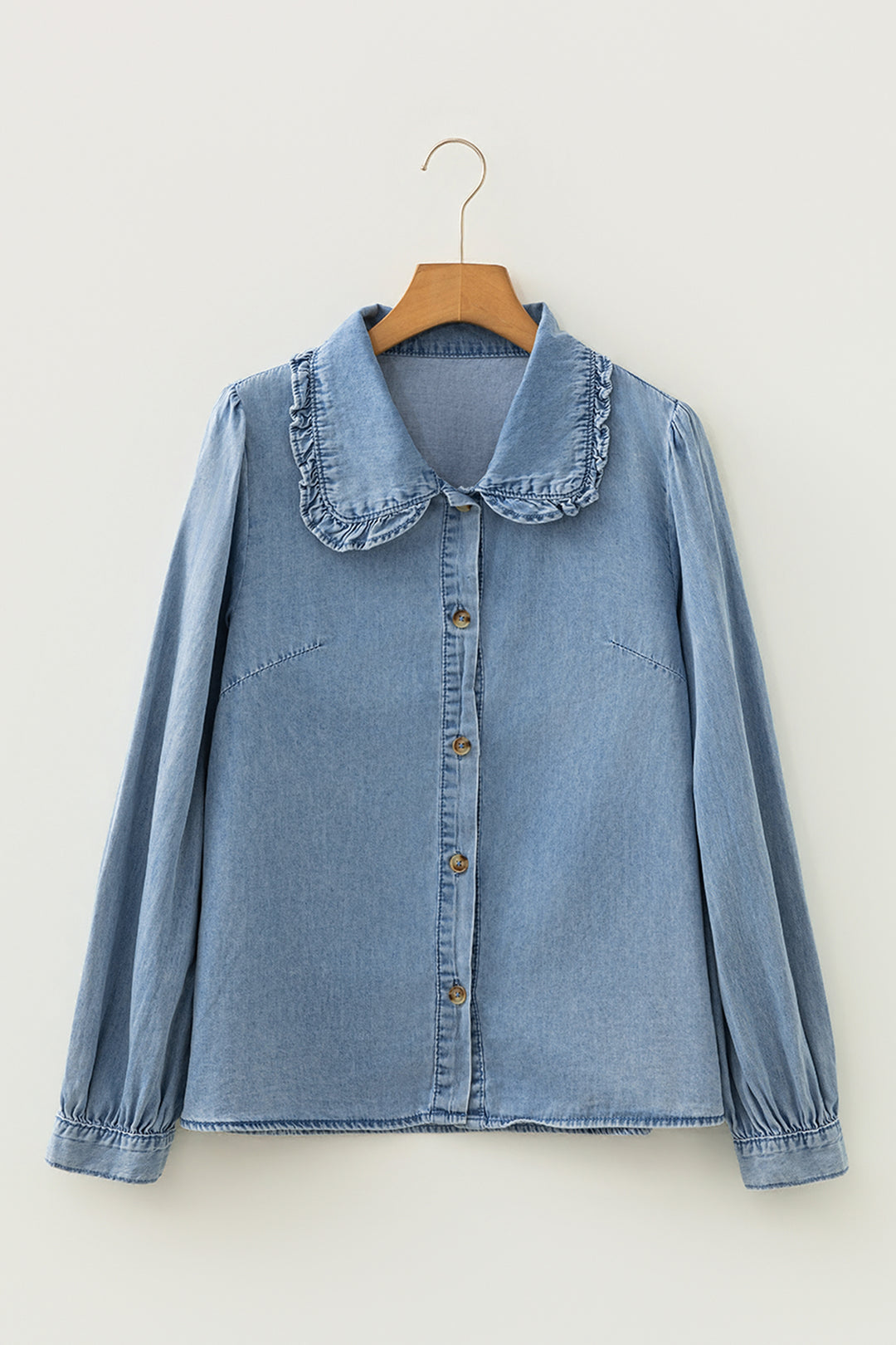 Beau Blue Ruffled Peter Pan Collar Western Denim Shirt