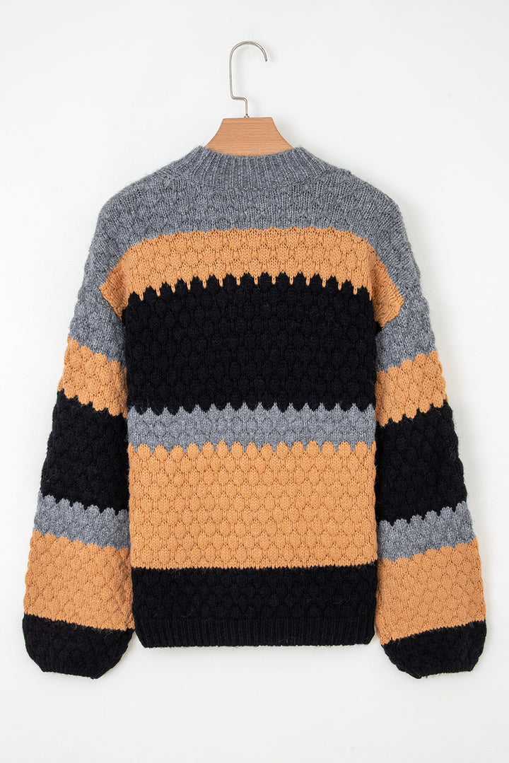 Khaki Color Block High Neck Baggy Sweater