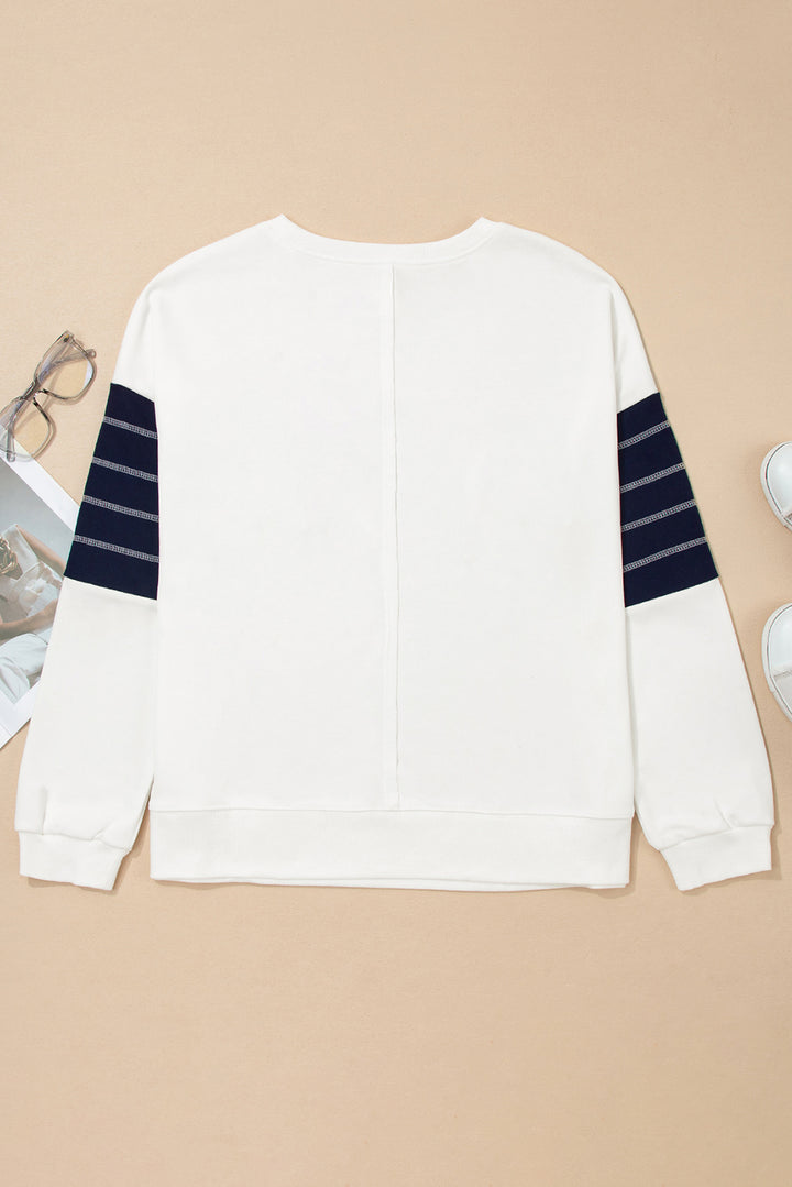 White Exposed Seam Detail Color Block Patch Pocket Drop Shoulder Sweatshirt