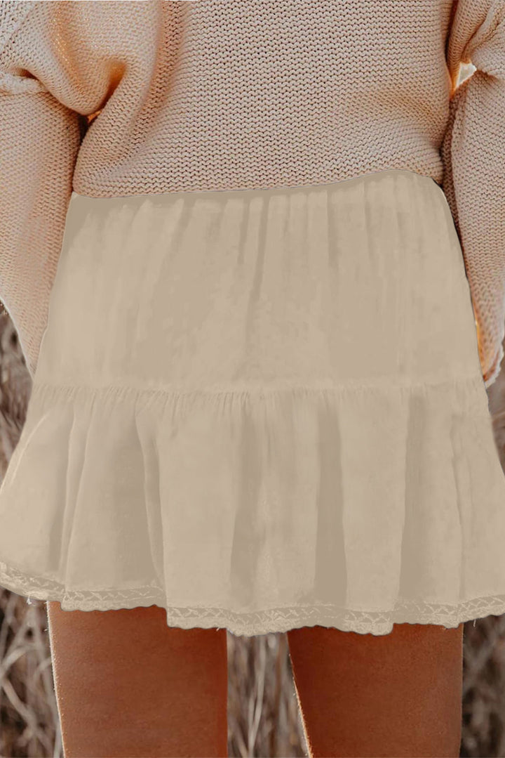 Parchment Plus Size Frilled Elastic Waist Lace Trim Boho Ruffled Shorts