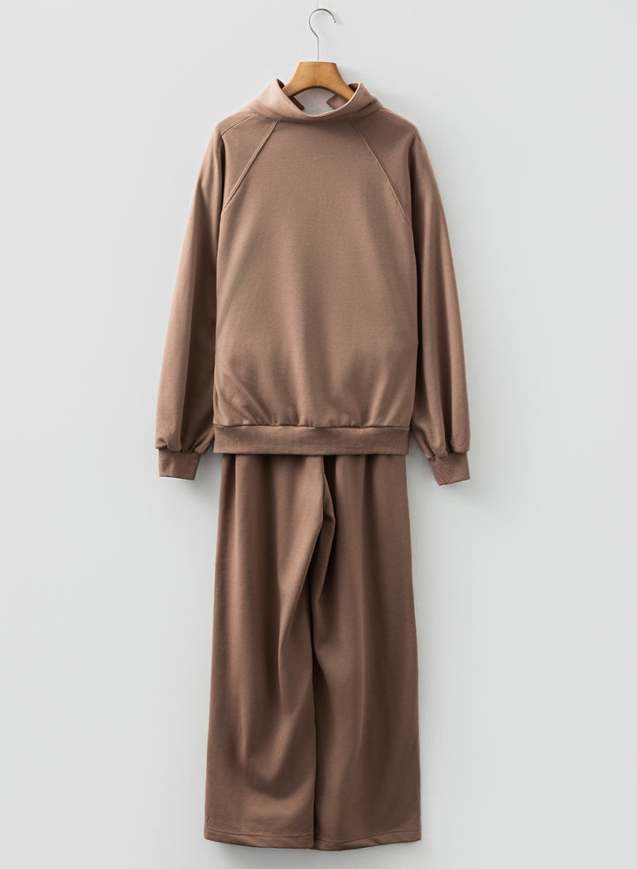 Dark Khaki Polo Collar V Neck Pullover and Drawstring Sweatpants Set