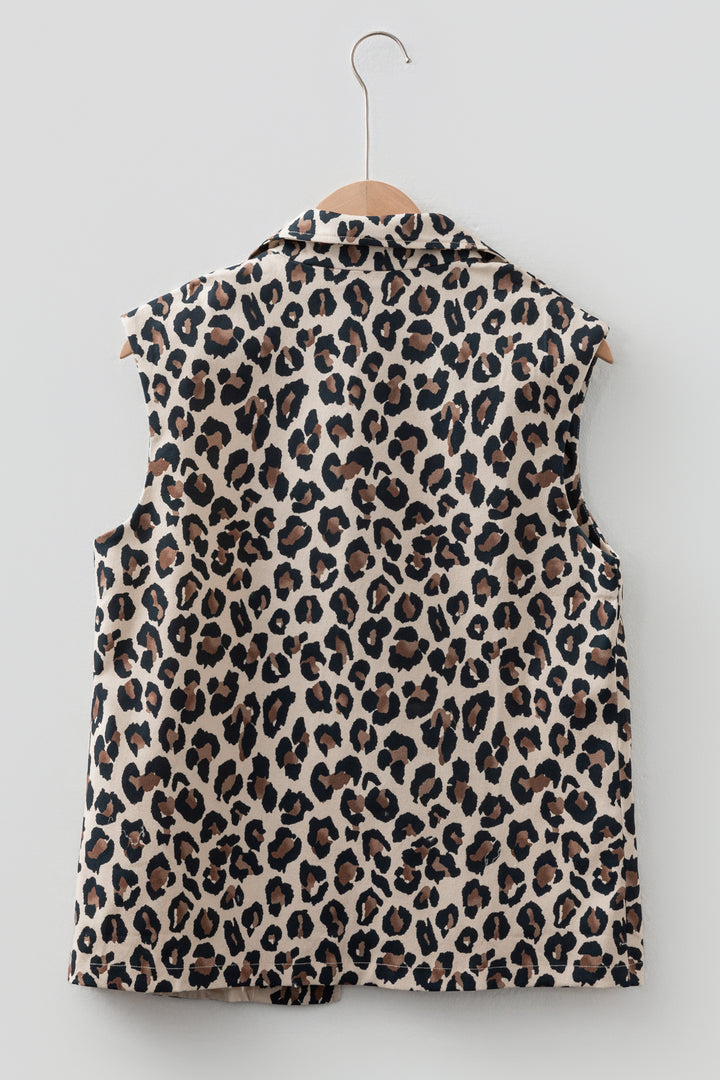 Brown Leopard Open Front Jacket Vest