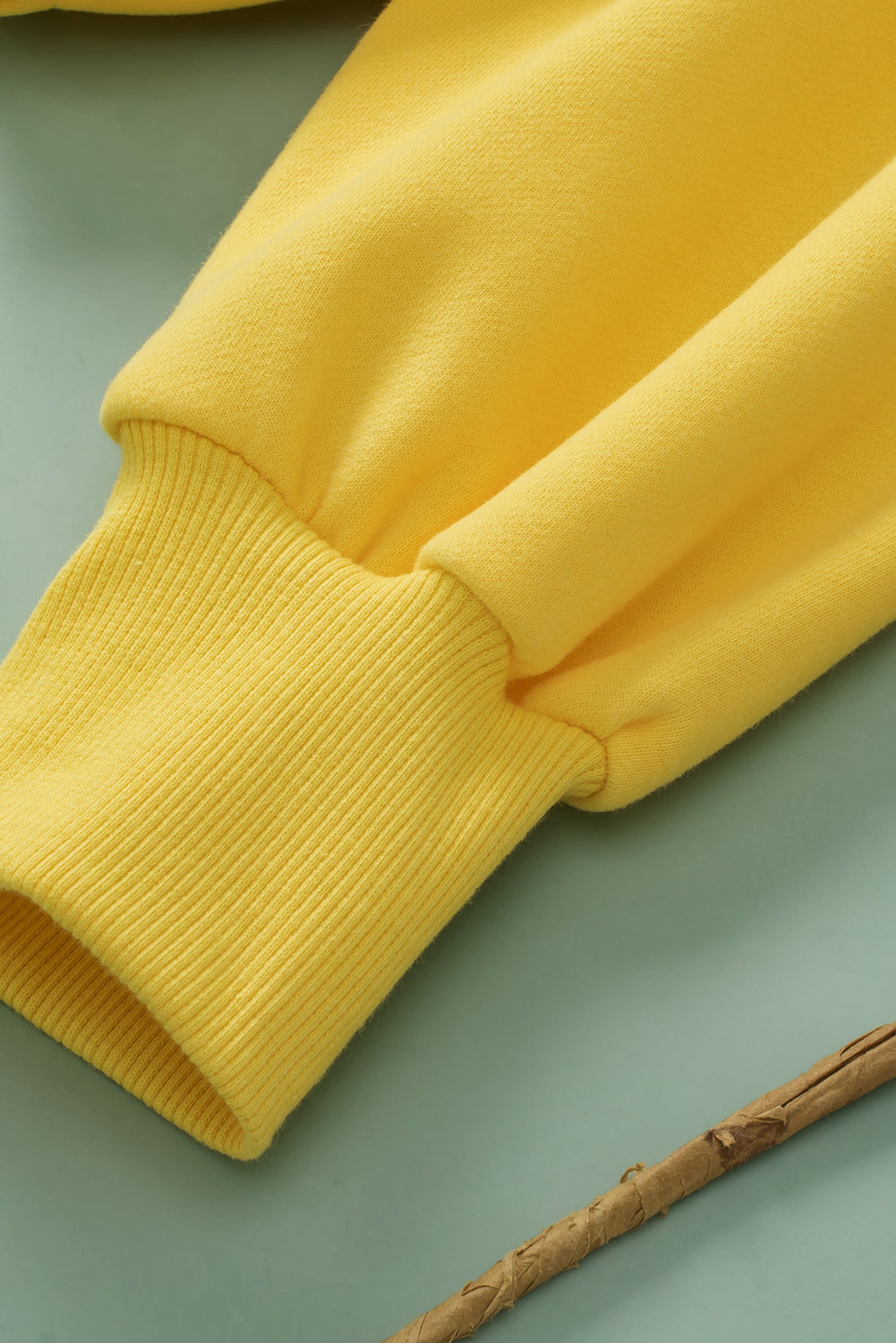 Yellow Ribbed Trim Kangaroo Pocket Zipped Hoodie