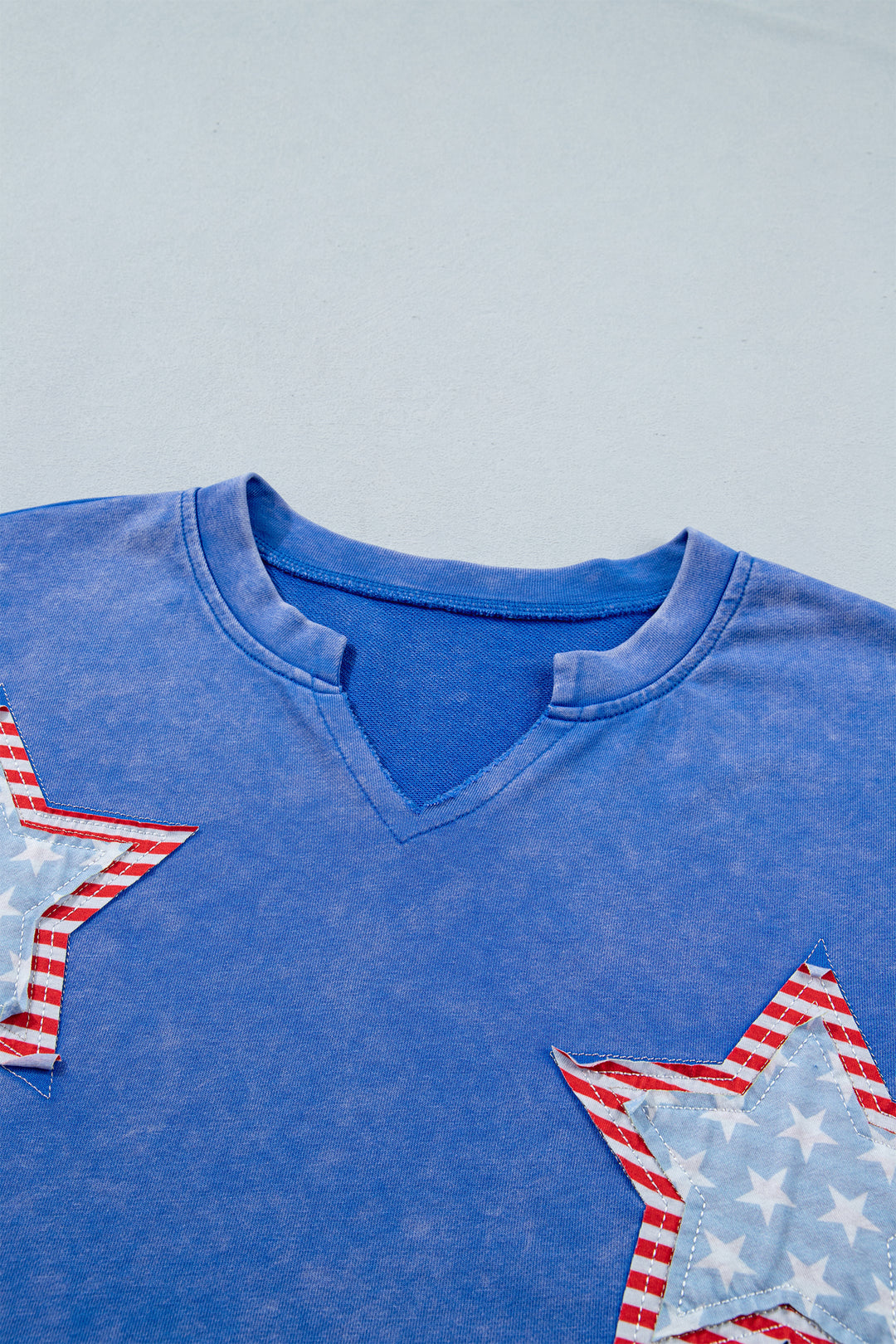 White Patriot Star Patched Notched Neck Mineral Washed Tee