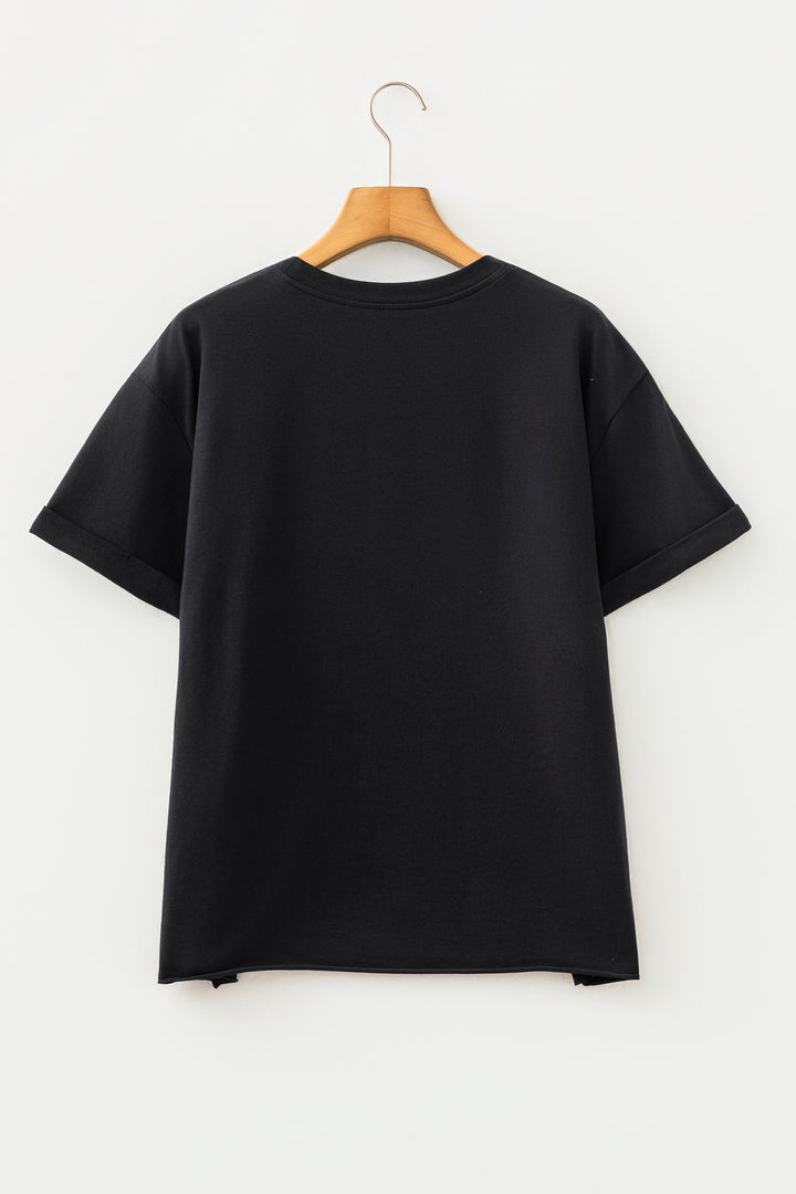 Black Camo Print Game Day Tee Short Sleeve Round Neck Casual T Shirt