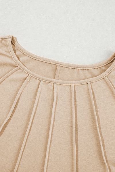 Apricot Plain Pleated Shirred Cuff Half Sleeve Top