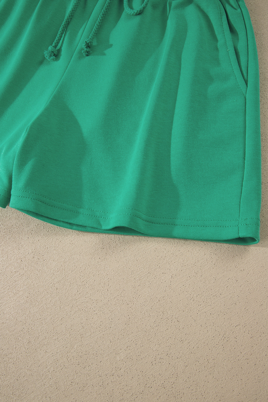 Mist Blue Solid Color Loose Tee Drawstring Shorts 2pcs Outfit