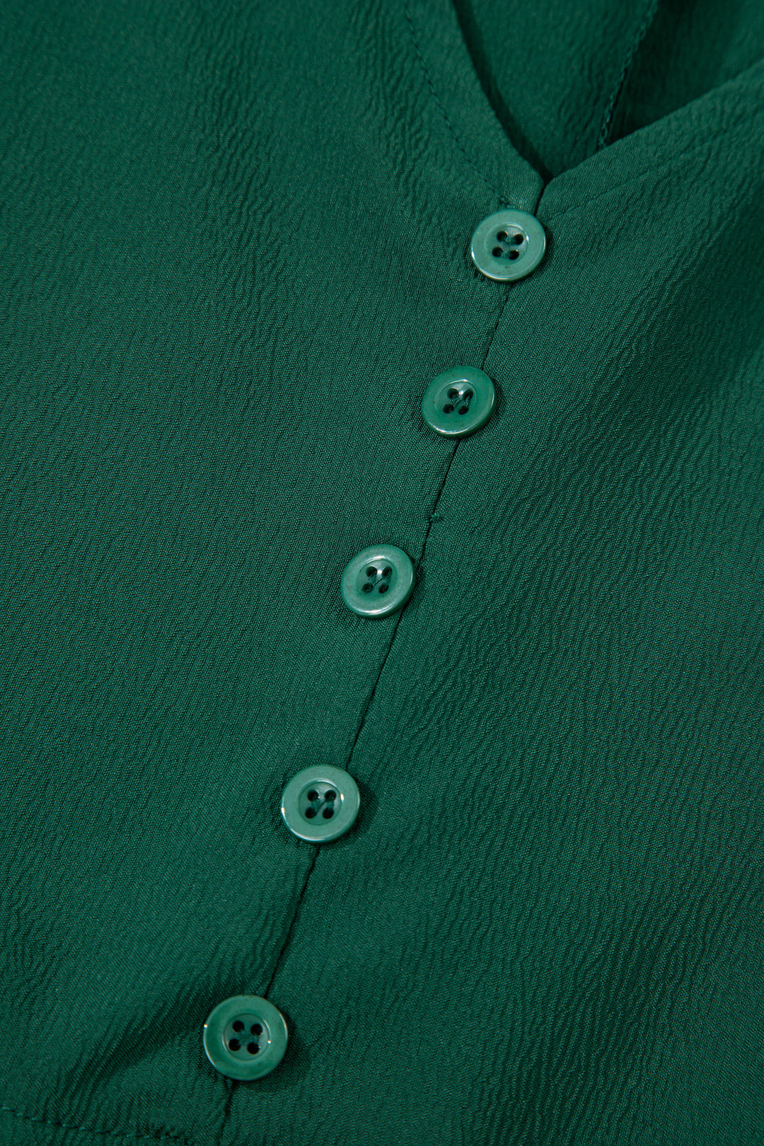 Blackish Green Solid Long Sleeve Button V Neck Tiered Maxi Dress