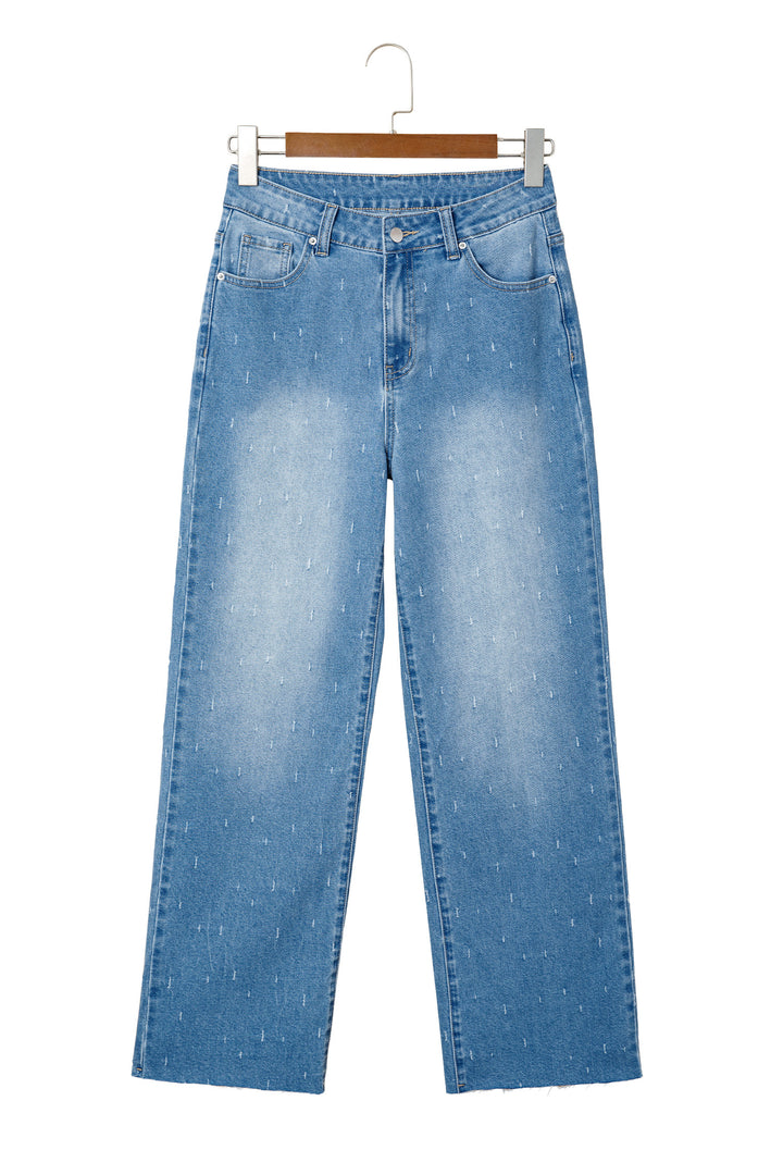 Mist Blue Distressed Detail Tummy Control Raw Hem Jeans
