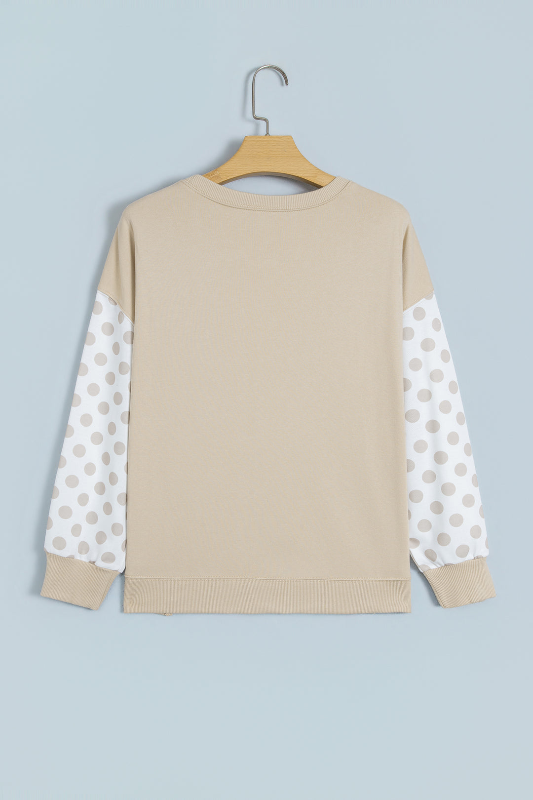 Green Polka Dot Patchwork Sleeve Crew Neck Loose Pullover Sweatshirt