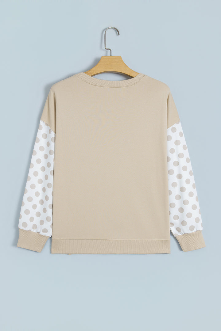 Green Polka Dot Patchwork Sleeve Crew Neck Loose Pullover Sweatshirt