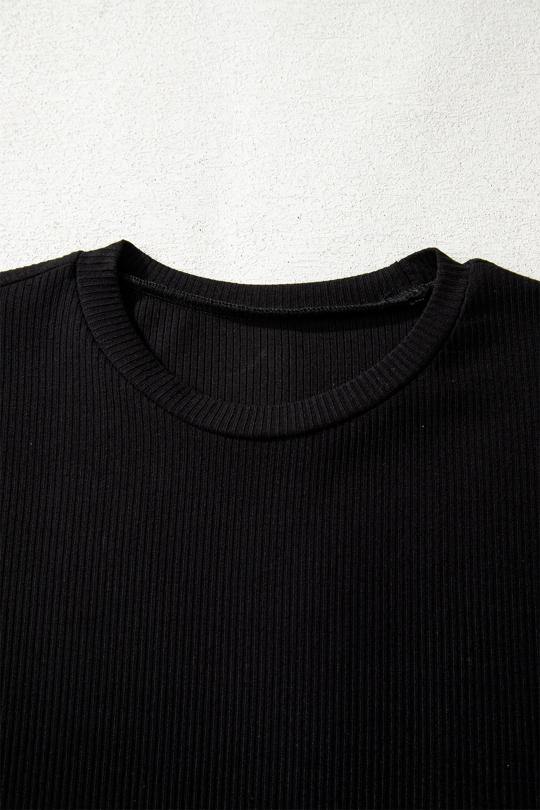 Black Ribbed Long Sleeve Crew Neck Solid Color Bodysuit