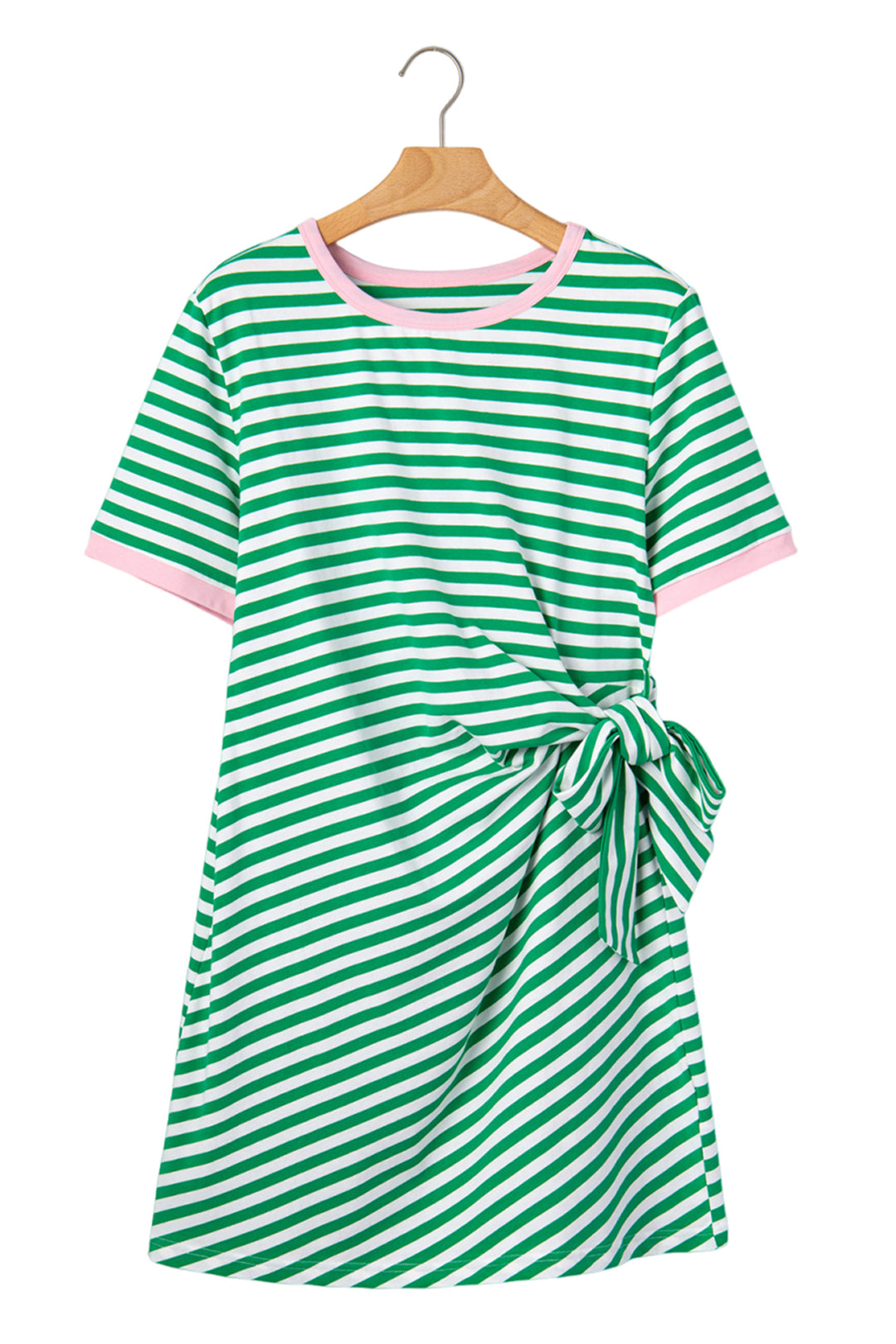 Sky Blue Stripe Nautical Tie Contrast Trim Round Neck T Shirt Mini Dress