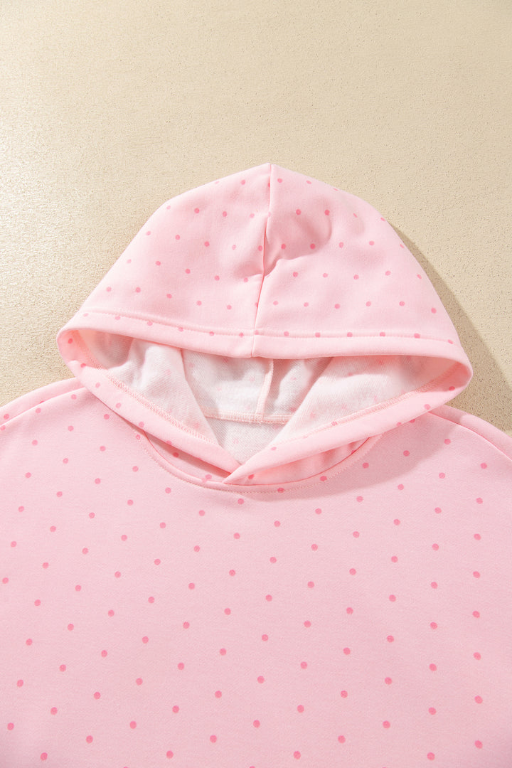 Pink Polka Dot Printed Oversized Hoodie Casual Shorts 2pcs Set