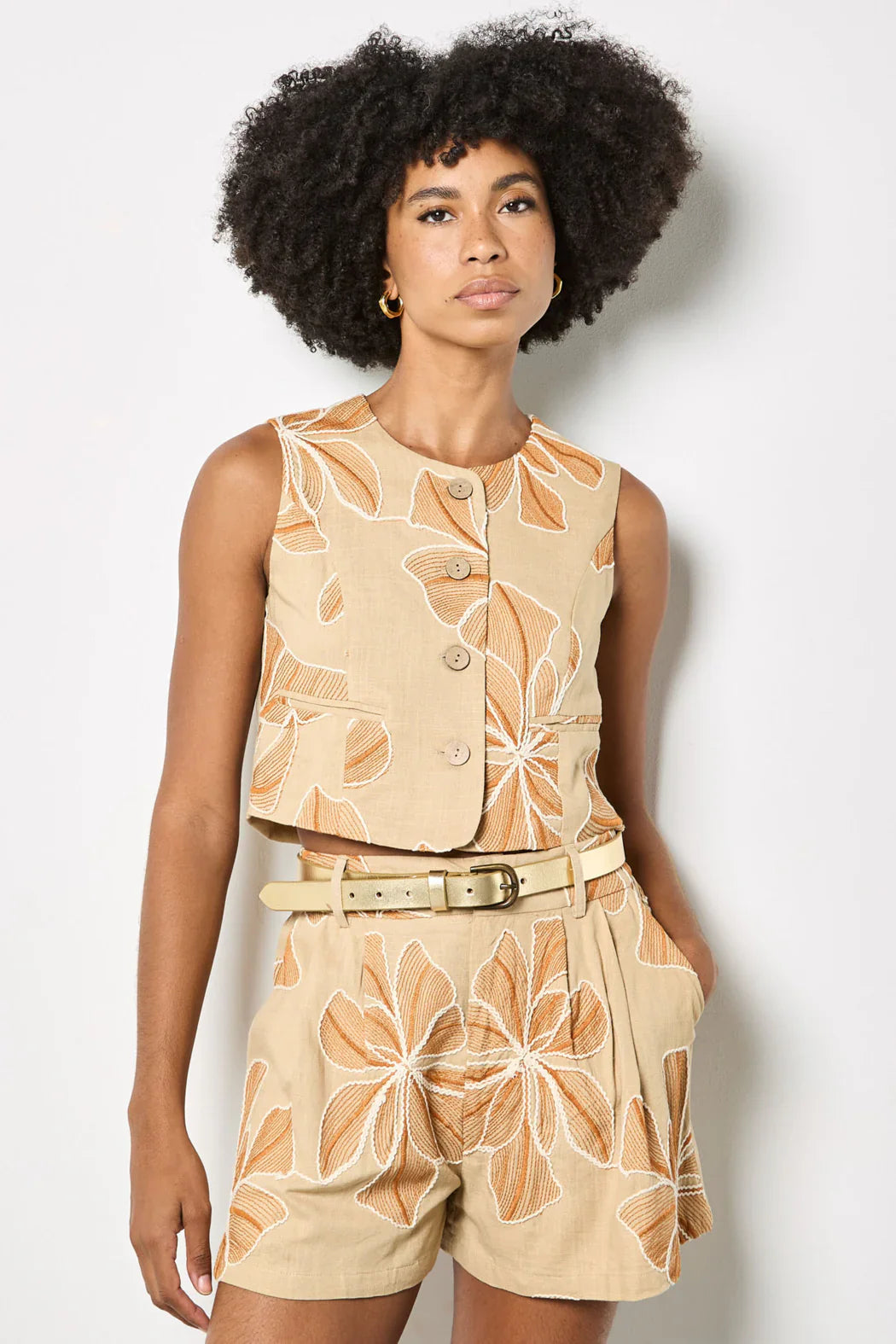 Embroidered Big Flower Waistcoat Top