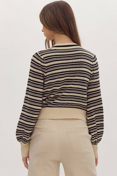 Bow Front Stripe Cardigan