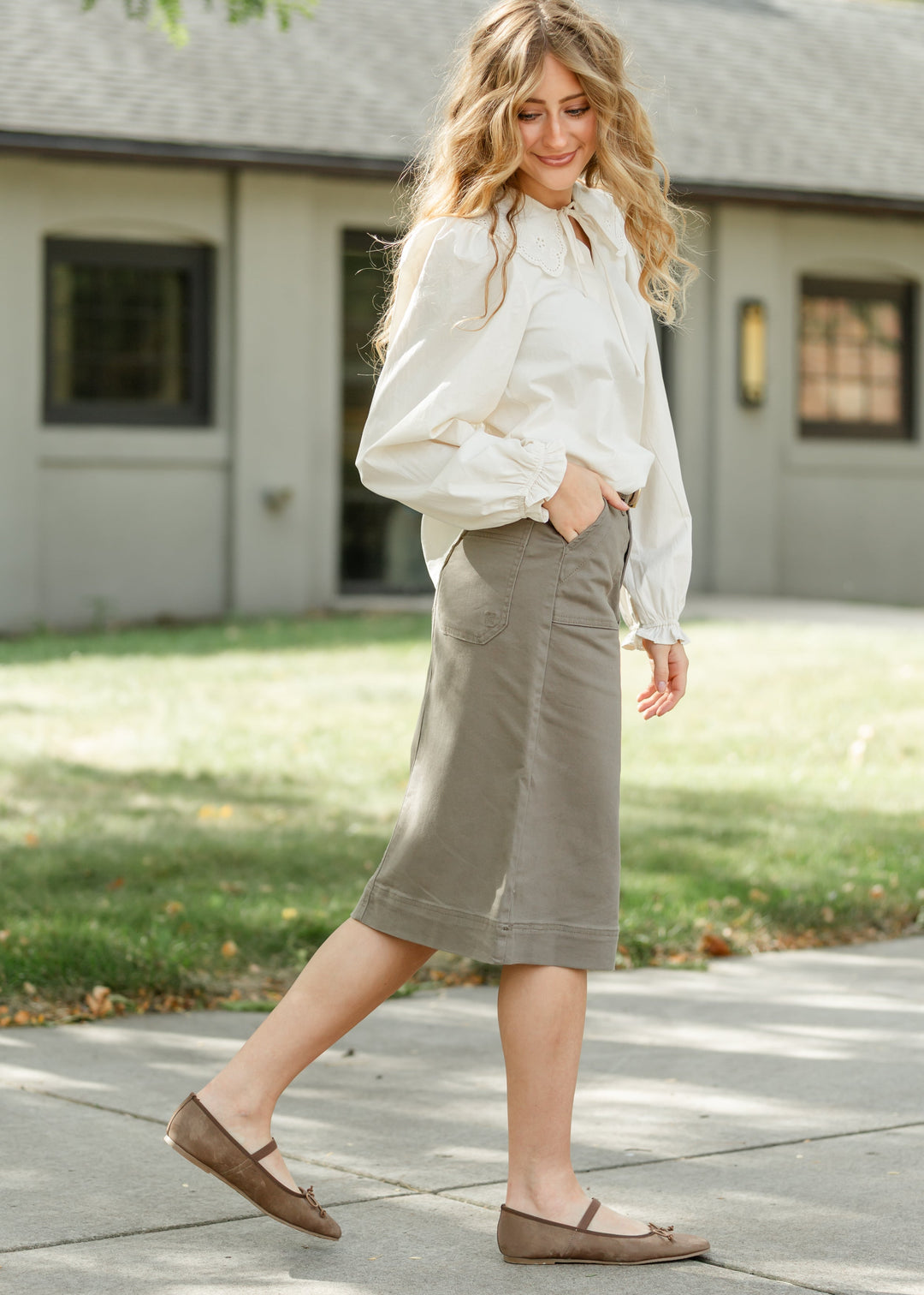 Erica Cotton Twill Midi Skirt