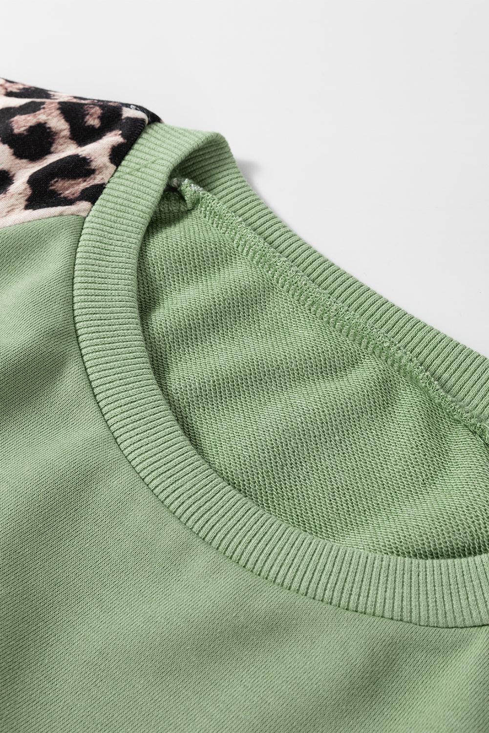 Grass Green Leopard Print Colorblock Raglan Sleeve Sweatshirt