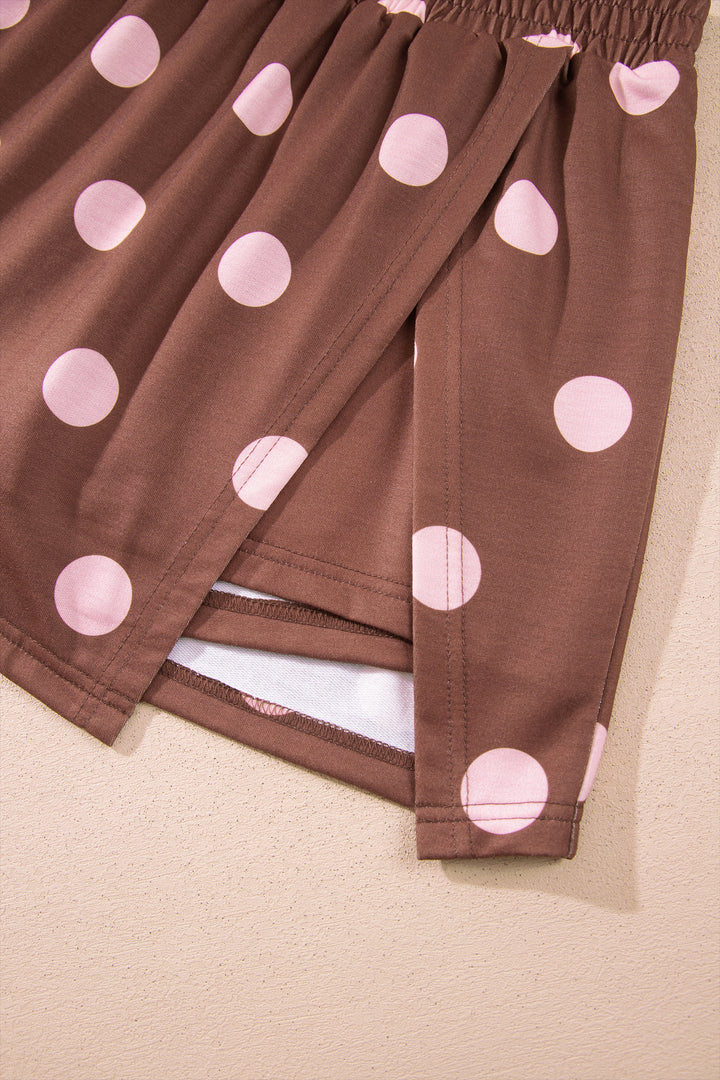 Brown Polka Dot Two Piece Set Long Sleeve Casual Skirt Set
