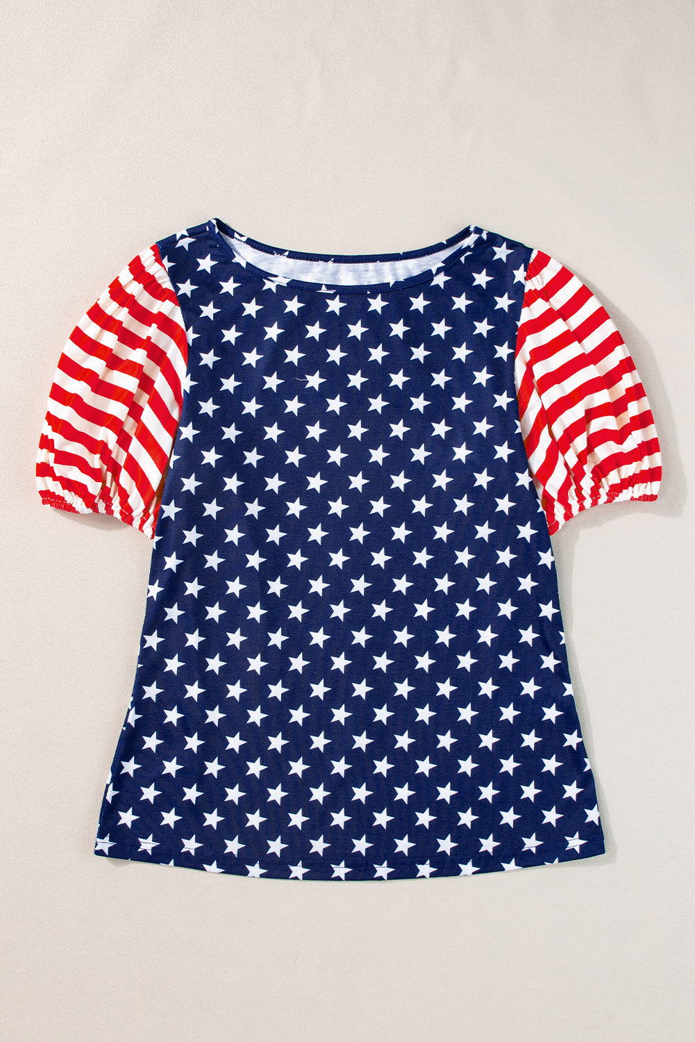 Navy Blue 4th Of July Stars Stripes Puff Sleeve T Shirt