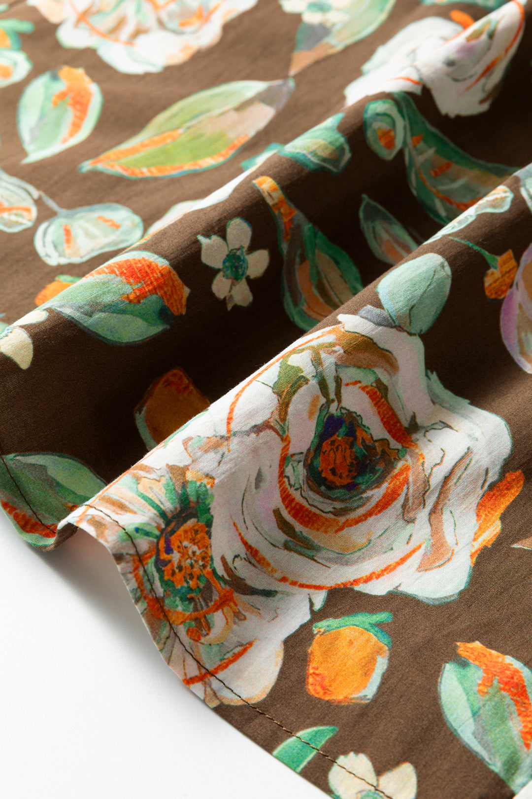 Brown Floral Print Contrast Trim V Neck Pocketed Long Sleeve Mini Dress