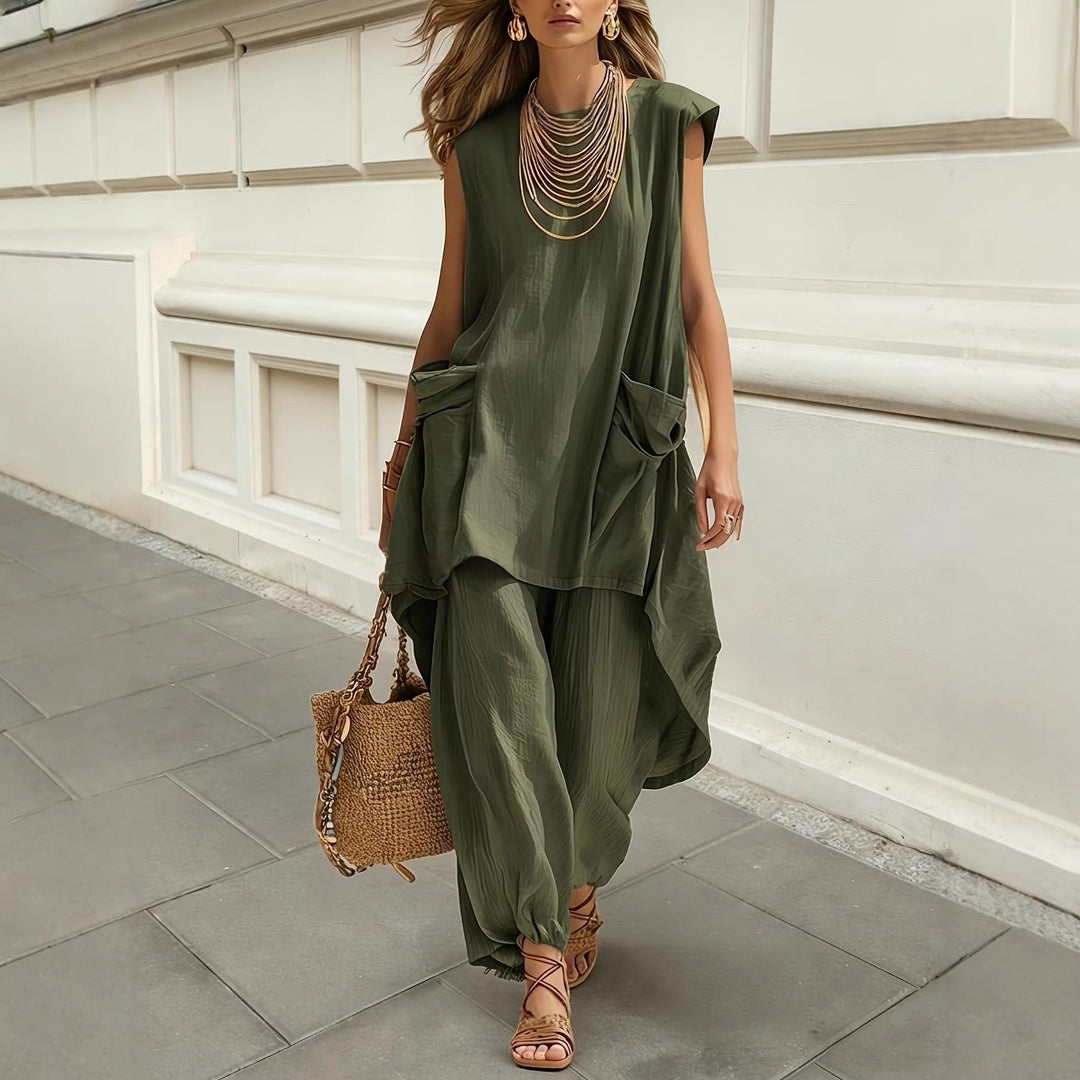 Sleeveless 3D-Cut Resort Two-Piece Set | Top &amp; Pants