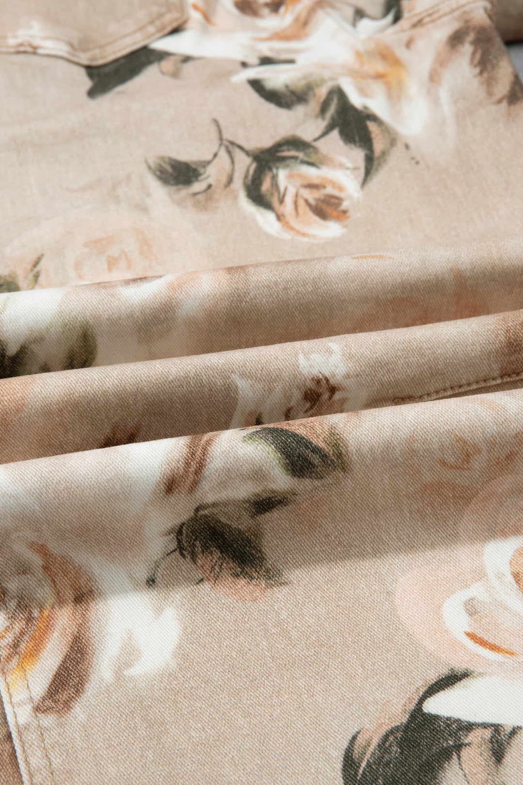 Khaki Retro Floral Print Relaxed Barrel Jeans