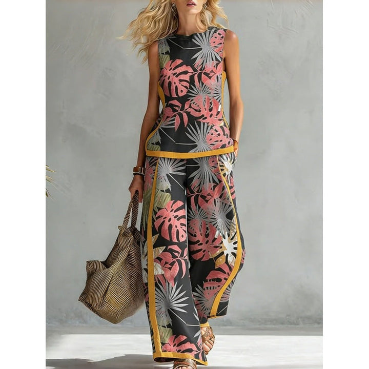 Printed Retro Sleeveless Top &amp; Wide-Leg Pants Set | 12 Prints S–5XL