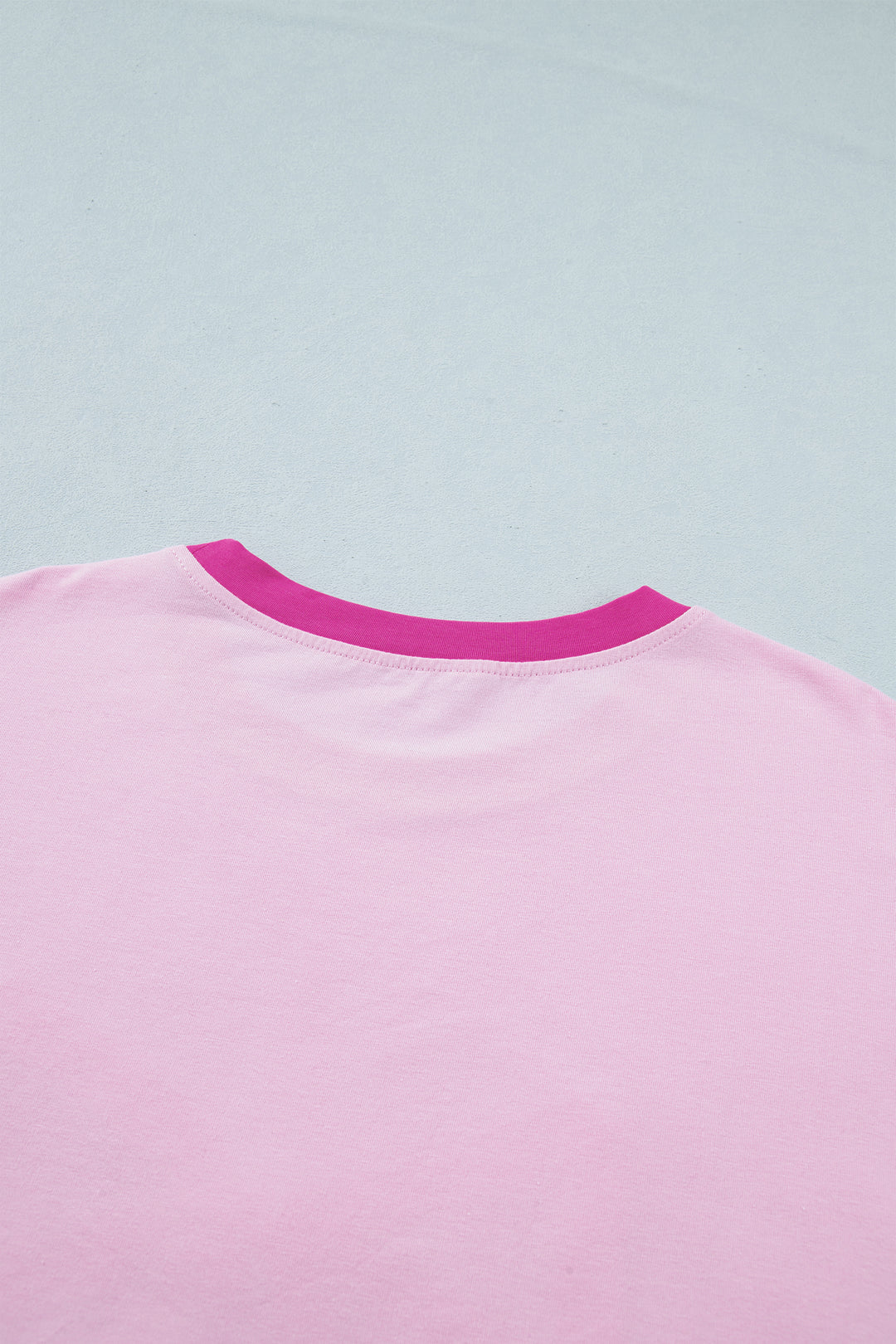 Gossamer Pink Embroidered Bow Detail Color Block Loose Tee
