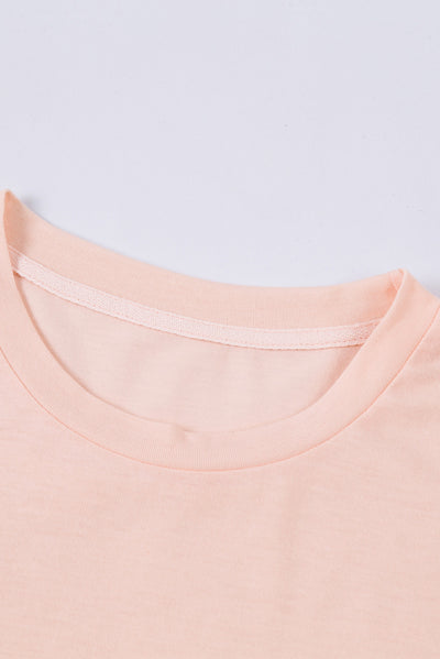 Pink Solid Color Crew Neck Tee