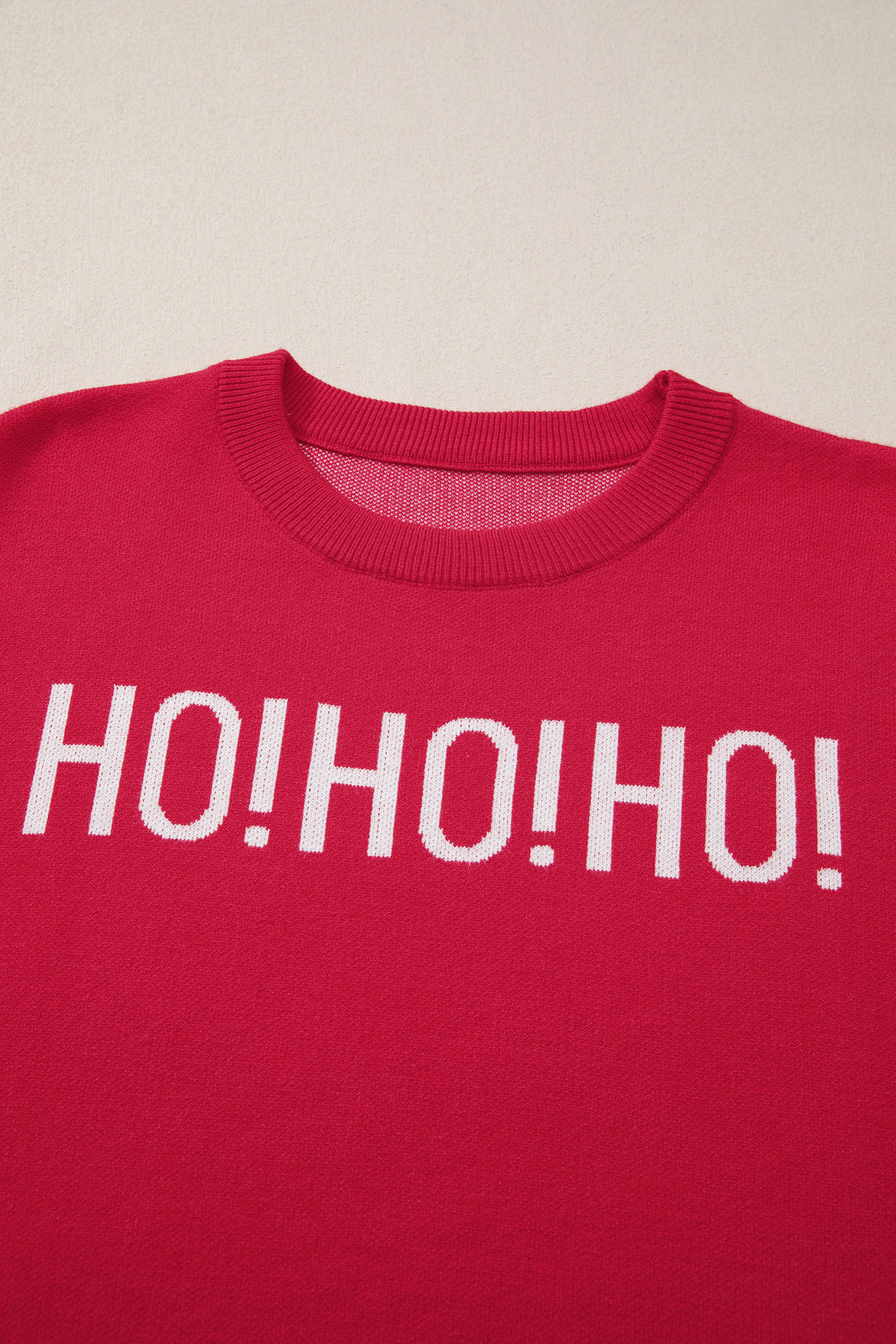Fiery Red HO HO HO MERRY CHRISTMAS Drop Shoulder Loose Sweater
