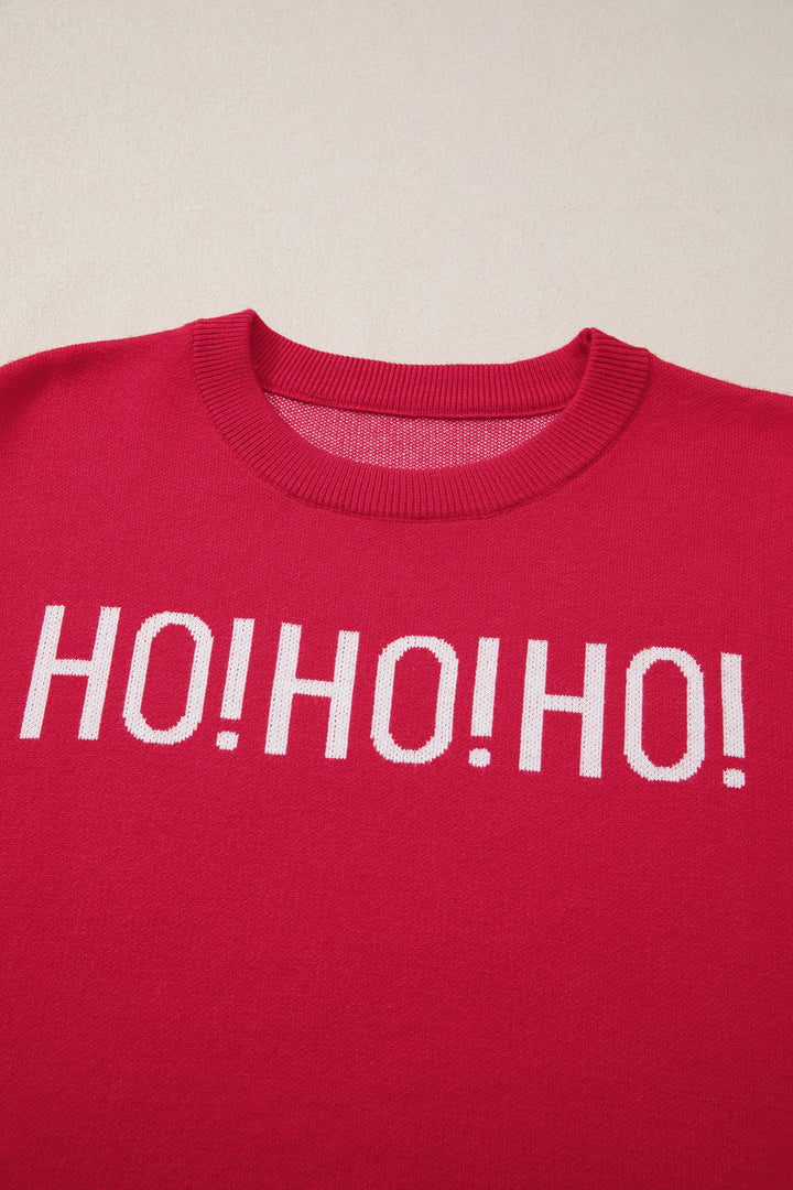 Fiery Red HO HO HO MERRY CHRISTMAS Drop Shoulder Loose Sweater