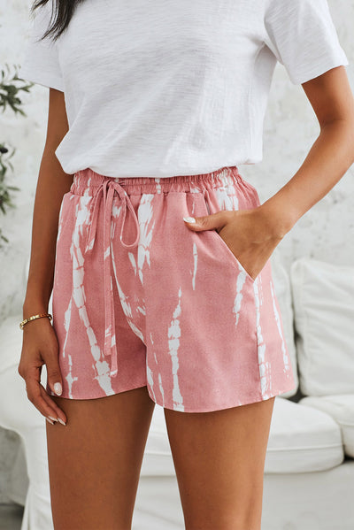 Pink Tie Dye Drawstring Casual Shorts