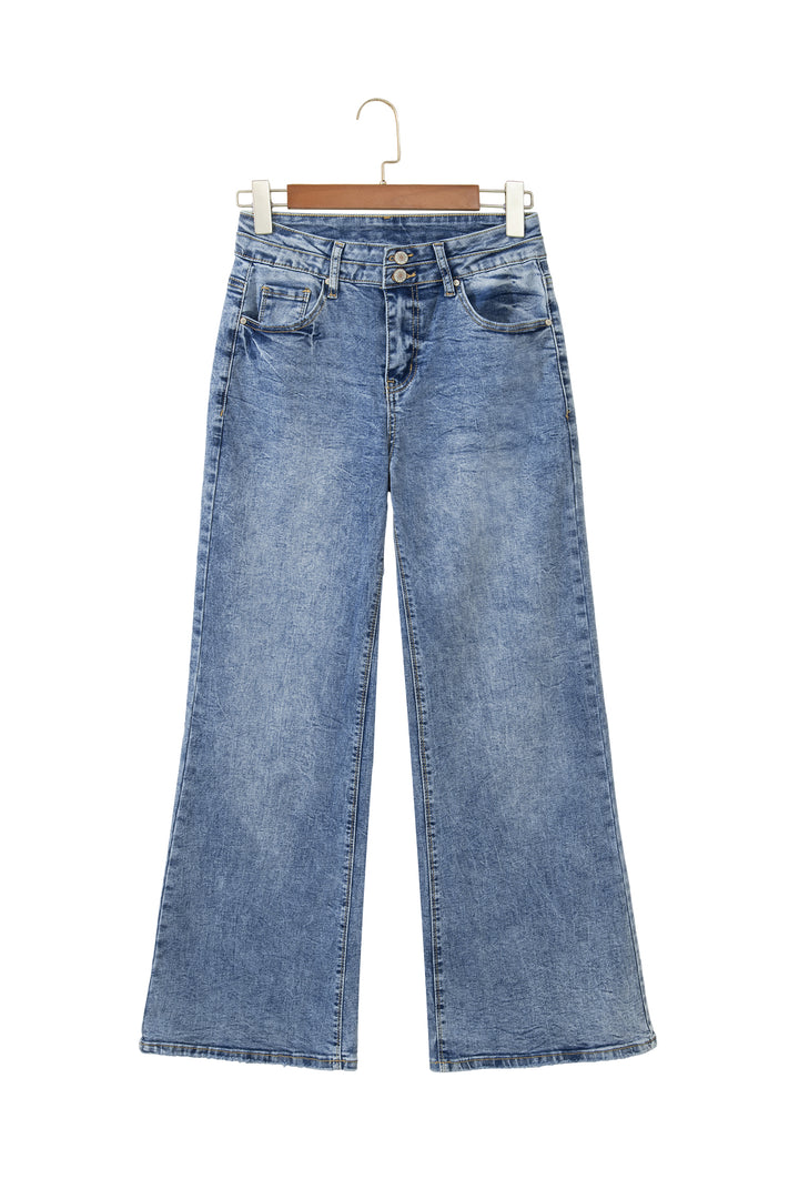 Beau Blue Acid Wash Pocket Detail Flare Jeans